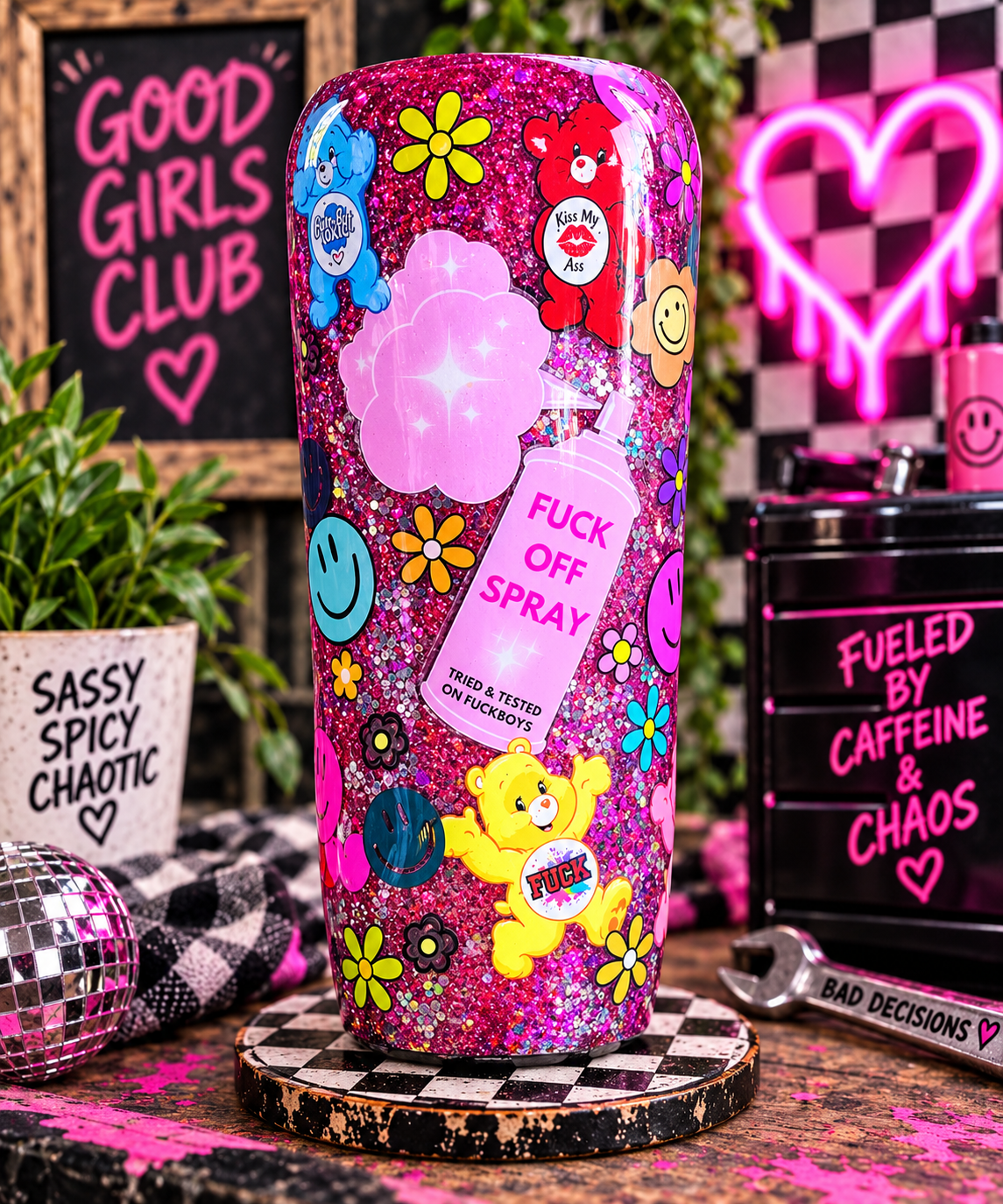 Sassy Swear Bears Epoxy Tumbler | Insulated Stainless Steel Cup with Lid & Straw