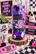 Horror Movies & Chill Tumbler – Handmade Glitter Epoxy Horror Movie Cup | Spooky Gothic Drinkware | Horror Lover Gift