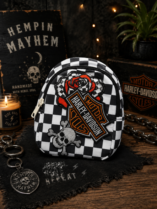 Black & White Checkered Mini Backpack with Orange HD Patch