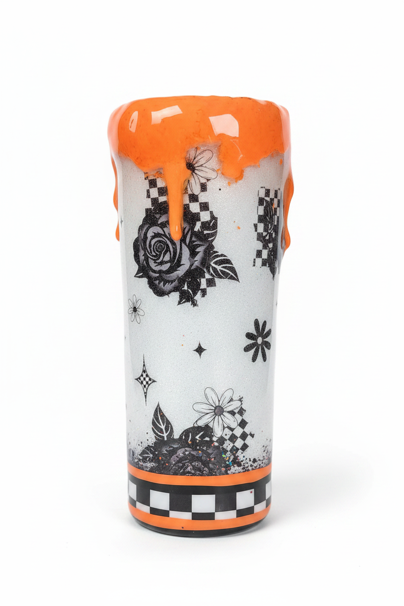 I Believe in Holding Grudges Tumbler 20oz – Heal in Hell Cup, Silver Glitter Epoxy Tumbler, Orange Drip, Funny Sarcastic Gift