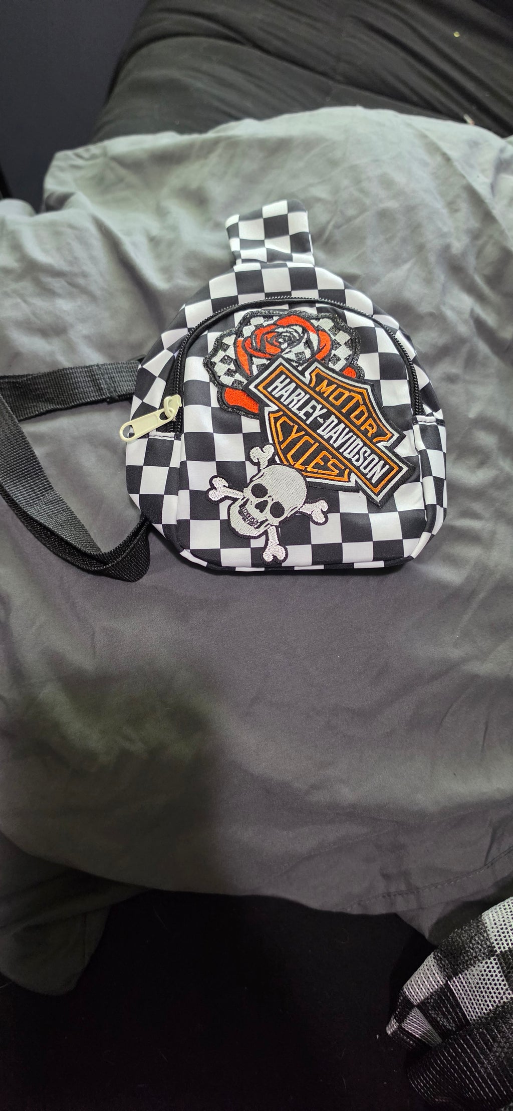 Black & White Checkered Mini Backpack with Orange HD Patch