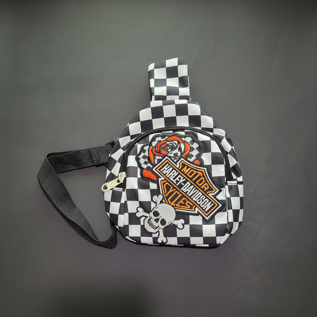 Black & White Checkered Mini Backpack with Orange HD Patch