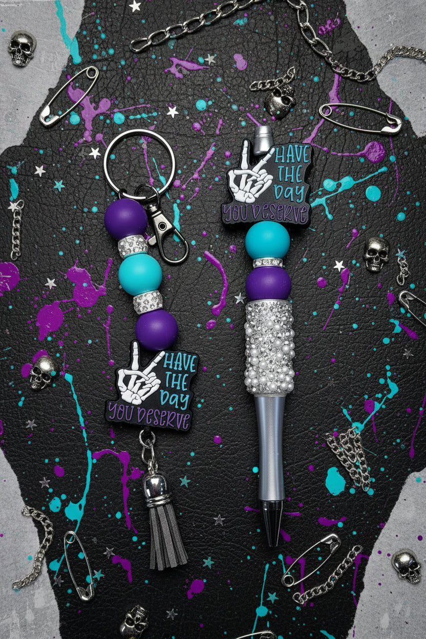 Purple and Blue Beaded Pen & Keychain Gift Set