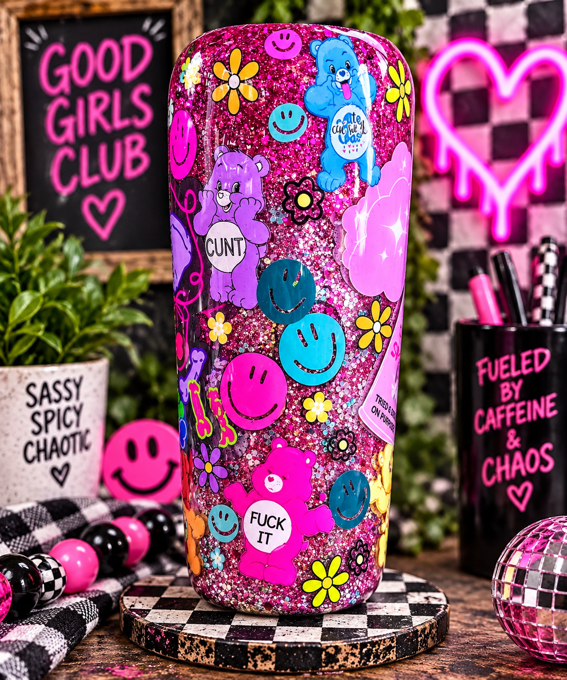 Sassy Swear Bears Epoxy Tumbler | Insulated Stainless Steel Cup with Lid & Straw