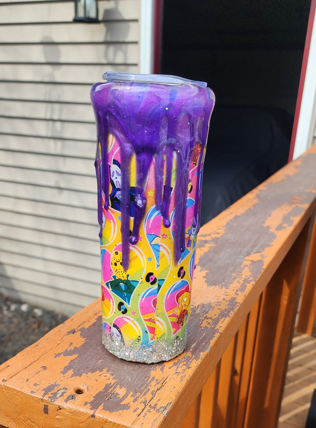 Neon Spooky Tumbler 20oz – Purple Drip Epoxy Cup, Glow Halloween Drinkware, Gothic Cute Coffee Cup, Stainless Steel