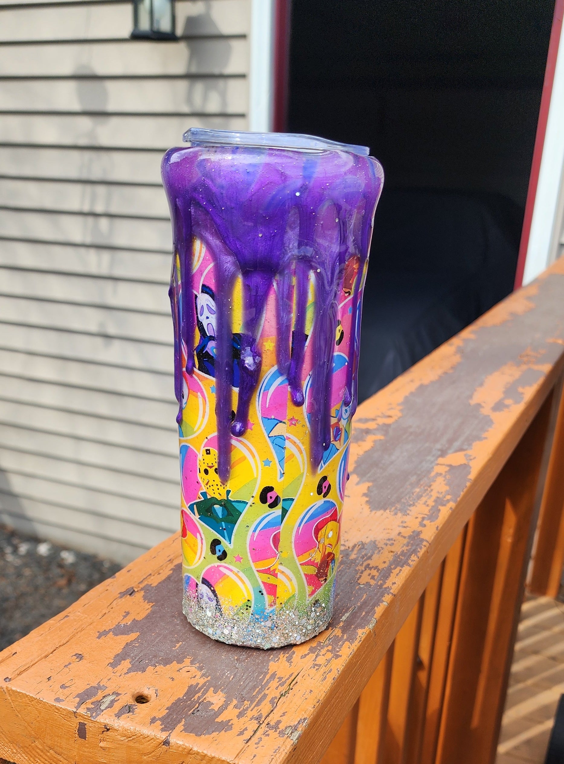 Neon Spooky Tumbler 20oz – Purple Drip Epoxy Cup, Glow Halloween Drinkware, Gothic Cute Coffee Cup, Stainless Steel