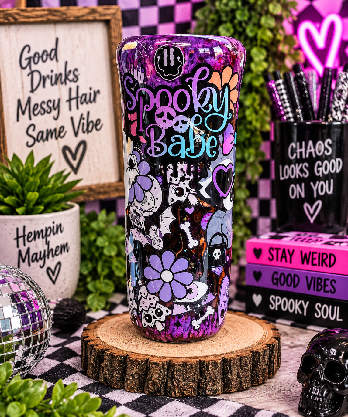 Spooky Babe Tumbler | Gothic Cute 20oz Stainless Steel Tumbler | Halloween Coffee Cup | Spooky Girl Gift | Alternative Tumbler | Goth Gift