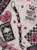 Pastel Goth Skull Keychain | Pink & Black Hemp Keychain | Creepy Kawaii Bag Charm | Soft Punk Accessory | Alternative Gift for Her