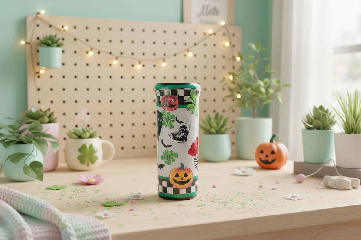 Cute Ghost Glitter Tumbler 20oz – Silver Sparkle Epoxy Cup – Spooky Cute Halloween Coffee Mug – Handmade Stainless Steel Travel Cup