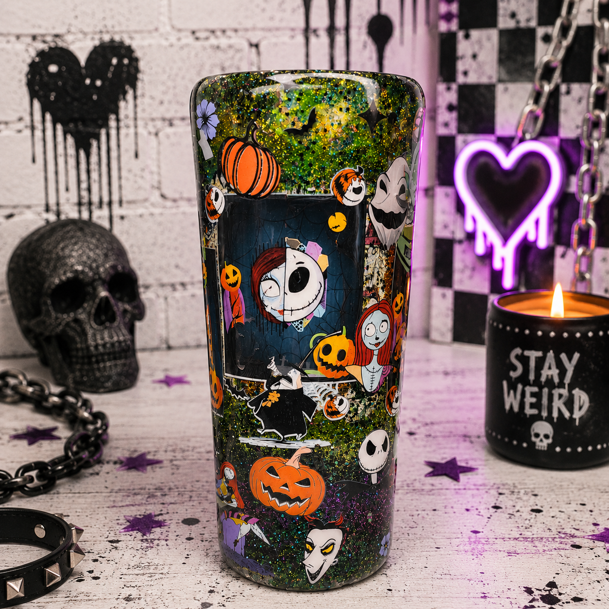 Halloween Glitter Epoxy Tumbler 20oz | Handmade Spooky Cup