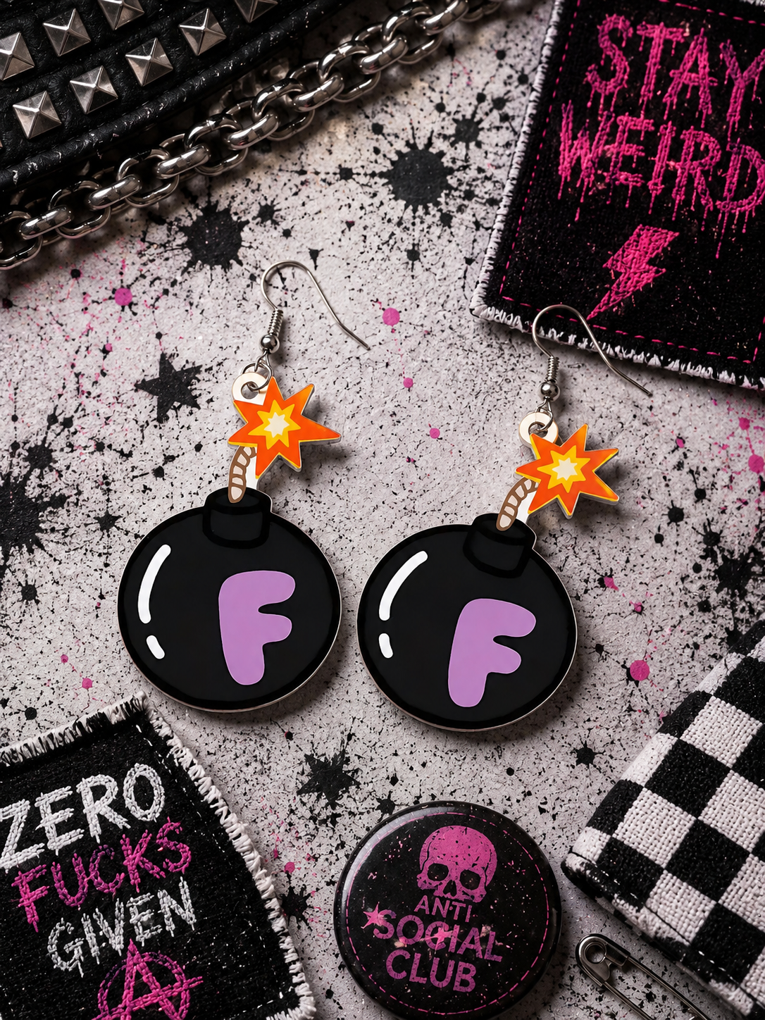 Unapologetic AF F-Bomb Earrings | Funny Black Purple Acrylic Dangle Earrings | Punk Statement Jewelry