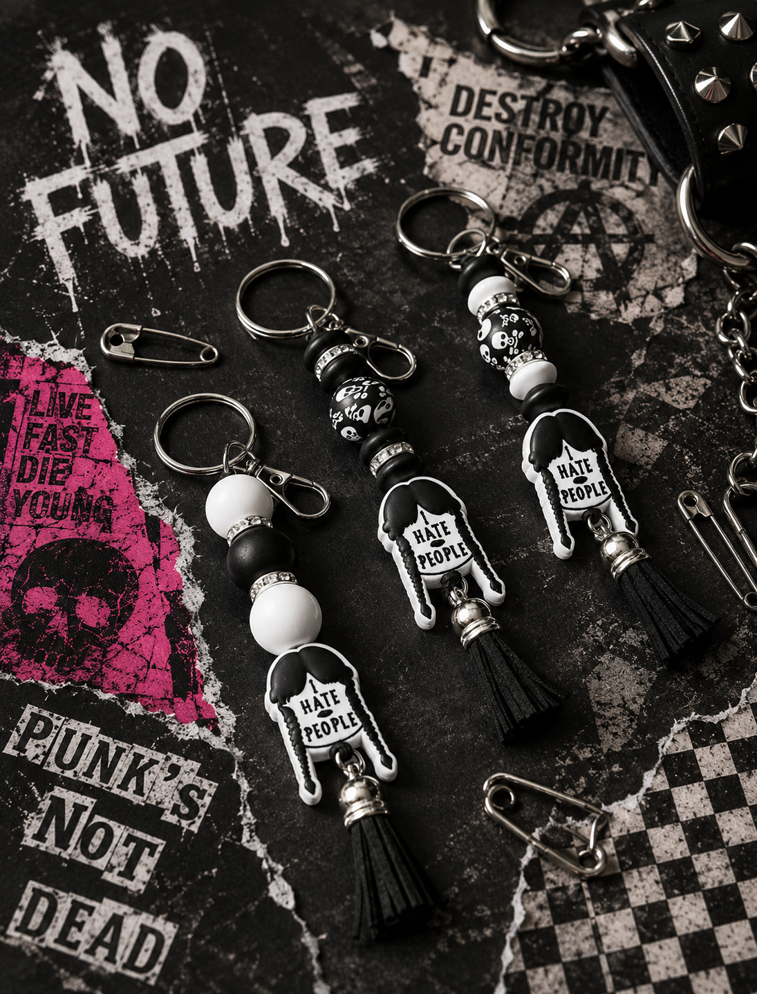 Black and White Spooky Keychain