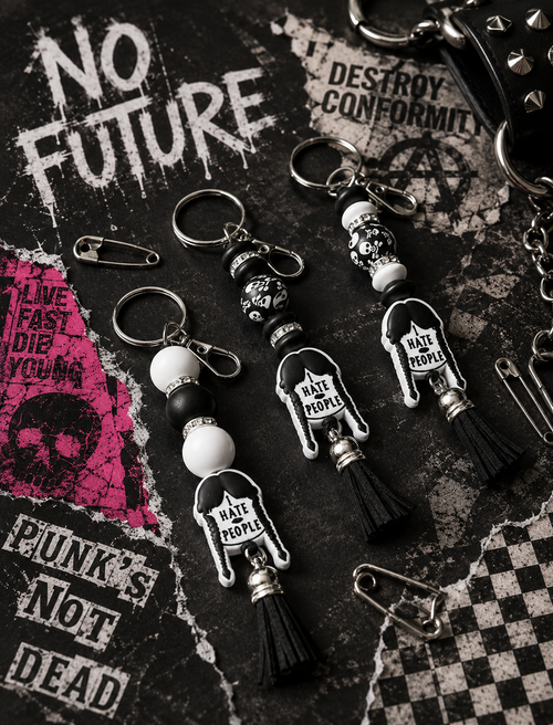 Black and White Spooky Keychain - Hempin Mayhem