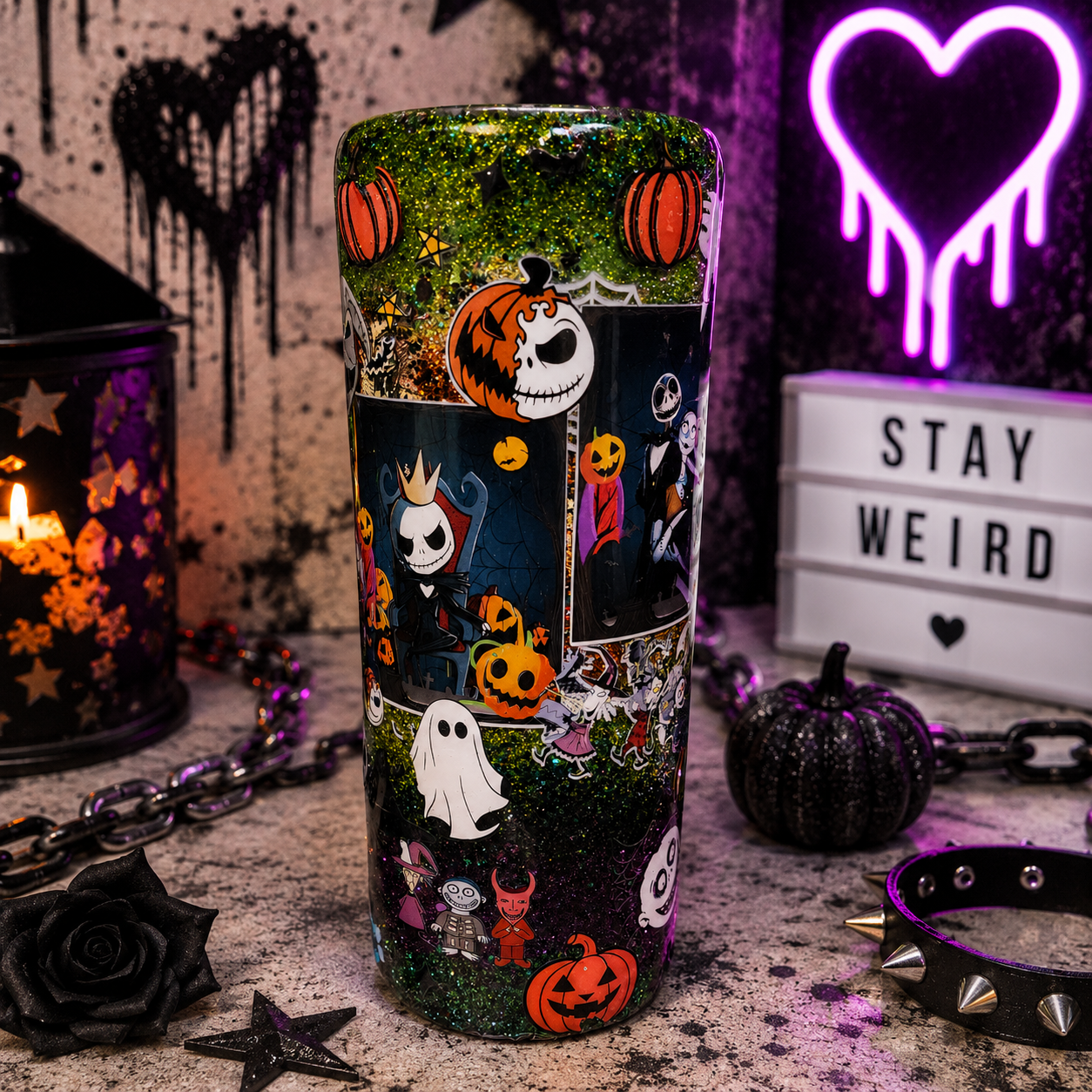 Halloween Glitter Epoxy Tumbler 20oz | Handmade Spooky Cup
