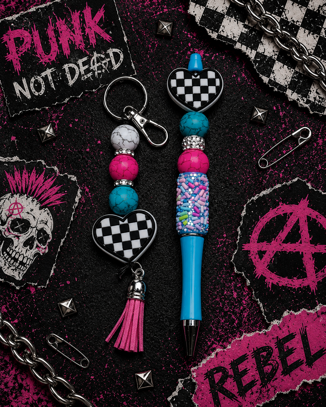 Handmade Checkered Heart Keychain – Cute, Colorful & Full of Attitude