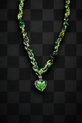 Green Black White & Tan Hemp Necklace – Handmade Boho Hemp Jewelry with Blown Glass Heart Pendant