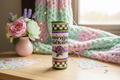 Morning Vibes Checkered Tumbler 20oz Stainless Steel Epoxy Cup, Green Purple Black Silver Glitter Coffee Cup, Funny Sassy Drinkware