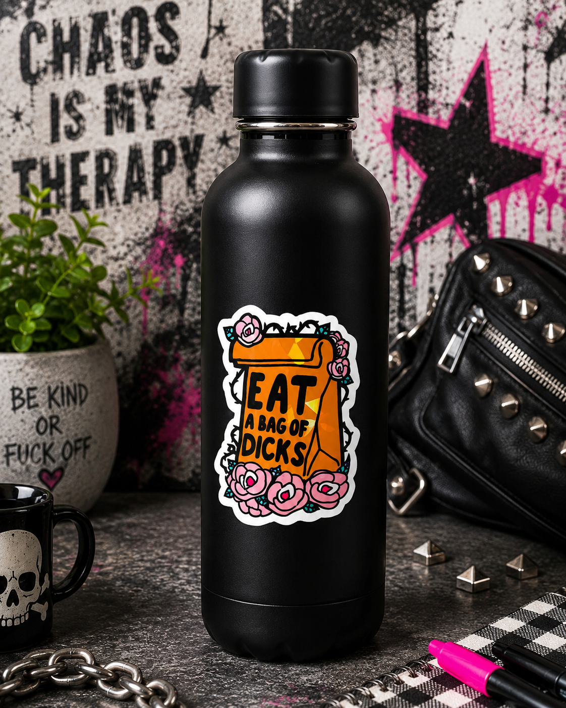 Eat a Bag of Dicks Floral Vinyl Sticker | Funny Sarcastic Sticker | Waterproof Adult Humor Decal | Cute Petty Laptop, Water Bottle & Car Sticker