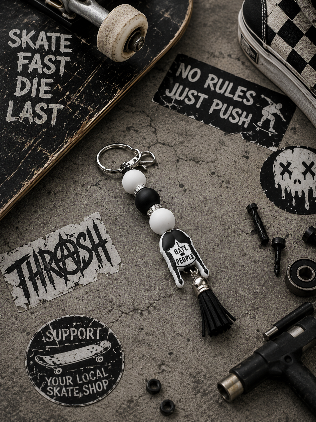 Black and White Spooky Keychain - Hempin Mayhem