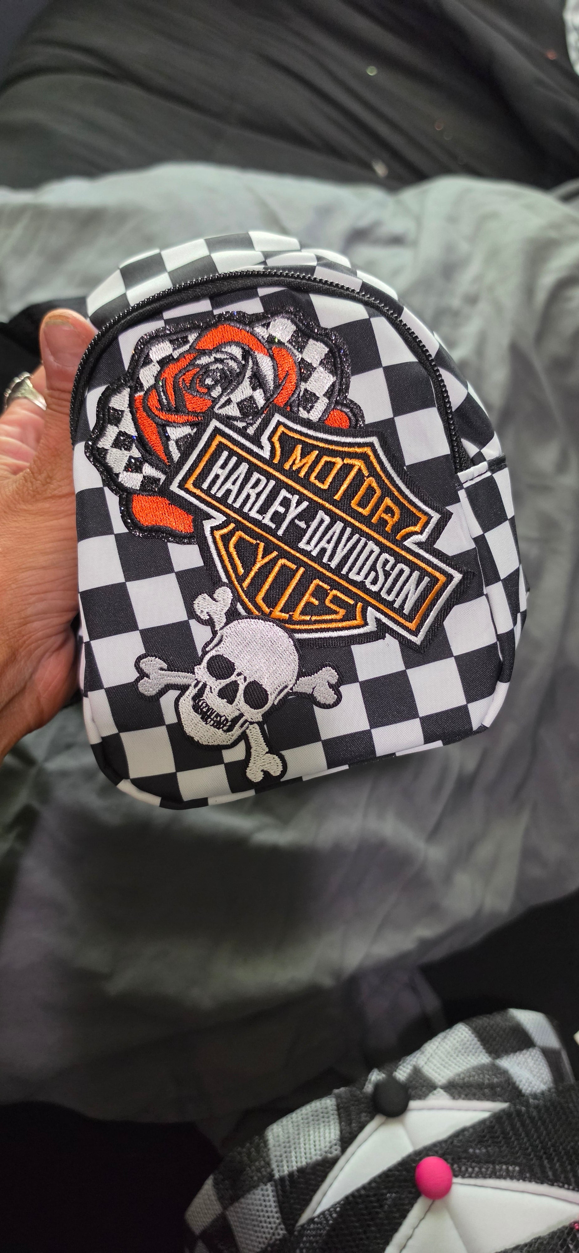 Black & White Checkered Mini Backpack with Orange HD Patch