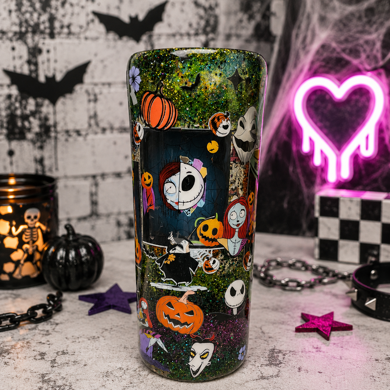 Halloween Glitter Epoxy Tumbler 20oz | Handmade Spooky Cup