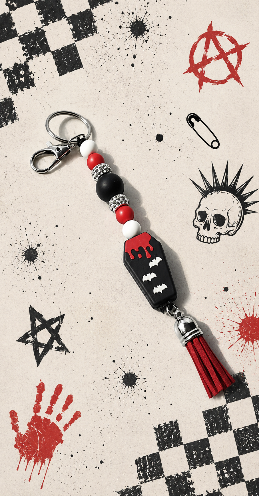Coffin Cutie Beaded Keychain | Gothic Halloween Keychain | Spooky Cute Bag Charm | Witchy Gift for Her | Creepy Cute Accessory