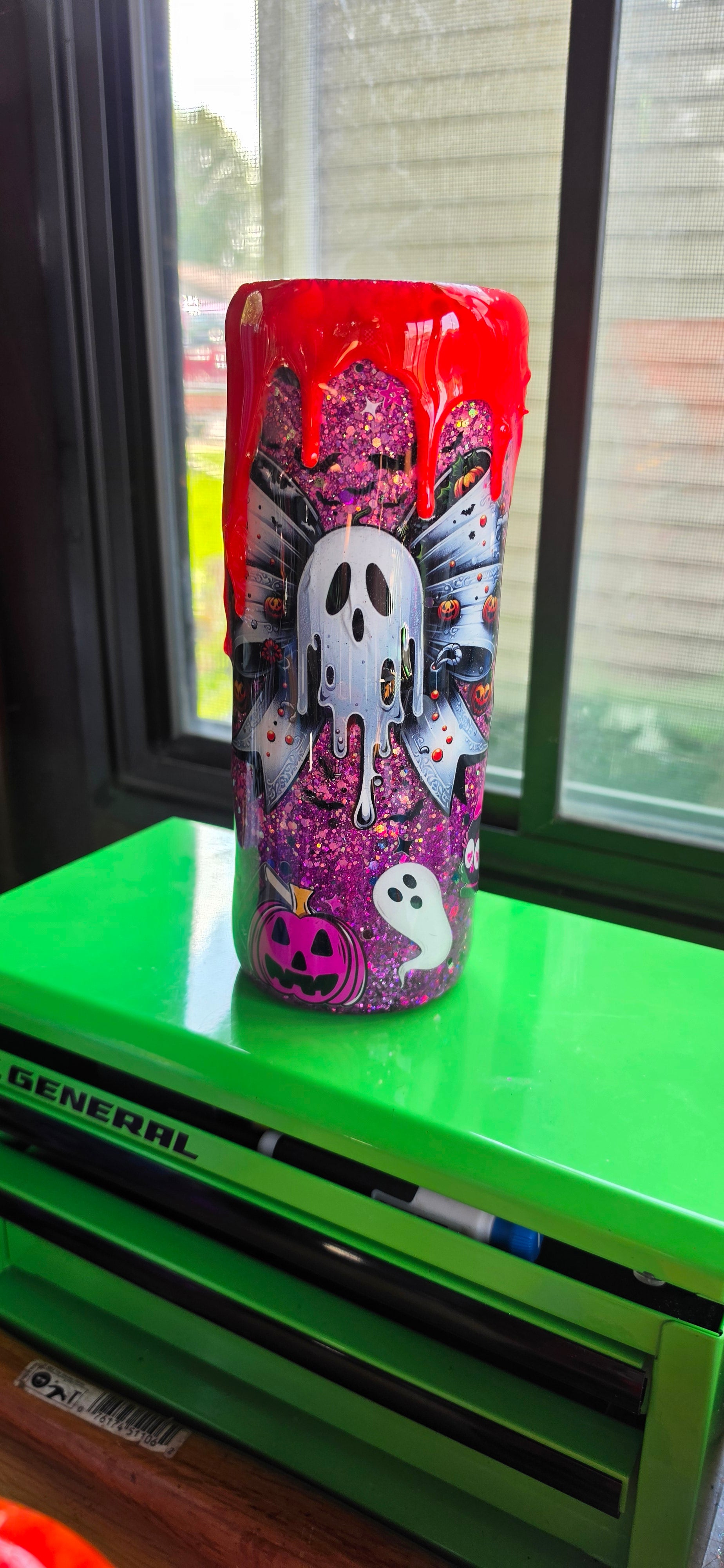 Pink Bow Spooky Tumbler 20oz – Cute Ghost Epoxy Cup, Kawaii Halloween Drinkware, Glitter Stainless Steel Coffee Cup