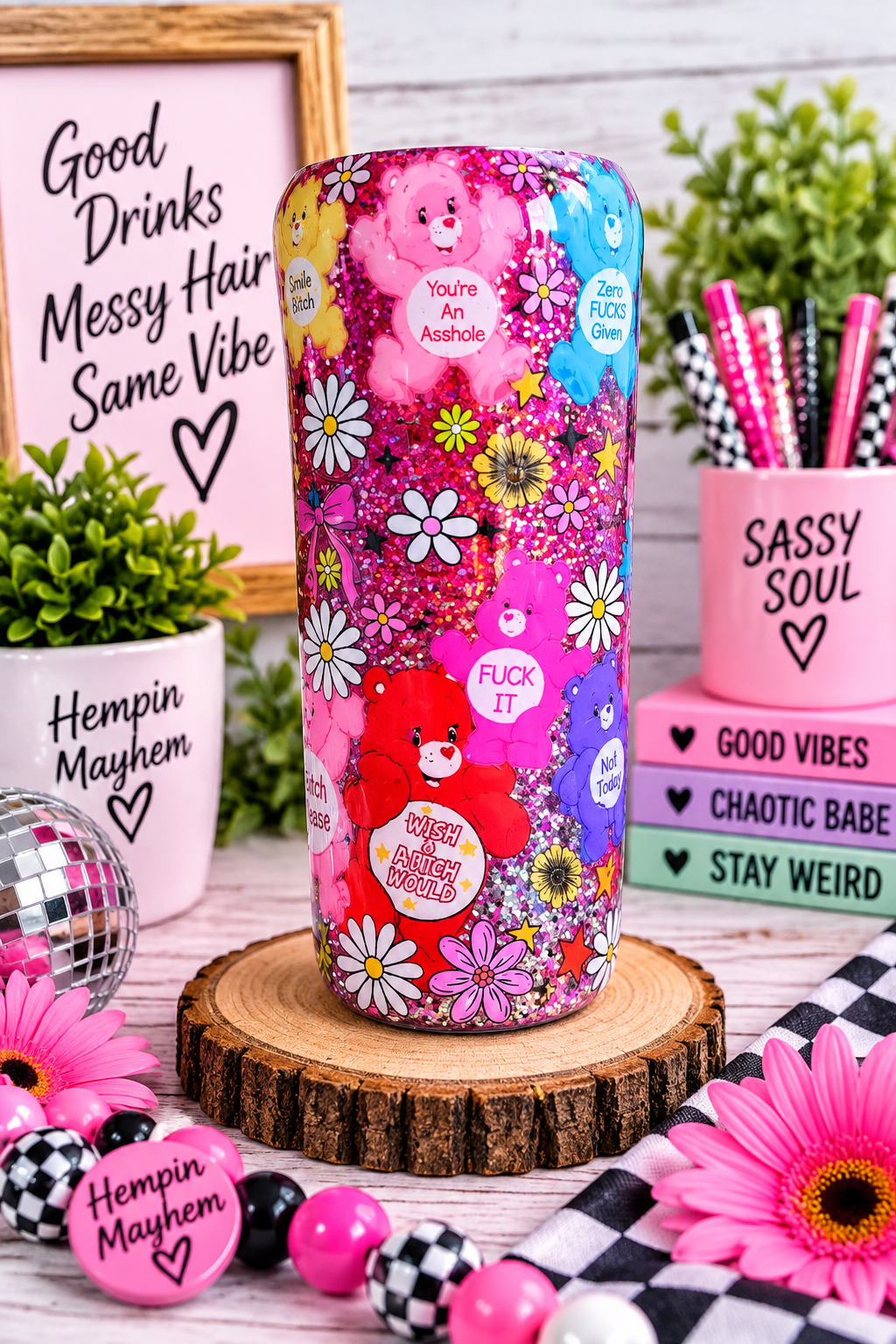 Swear Bear Tumbler – Purple Pink Cuss Word Stainless Steel Cup