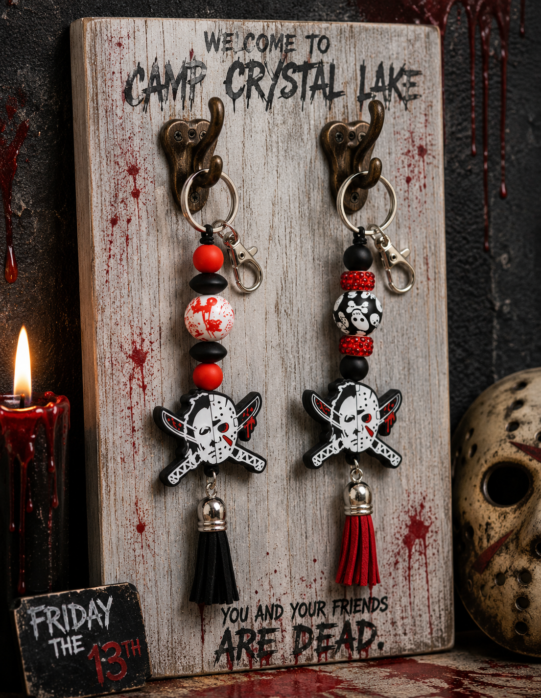 Slasher Inspired Beaded Keychain | Horror Movie Keychain | Halloween Bag Charm | Spooky Backpack Accessory | Horror Fan Gift