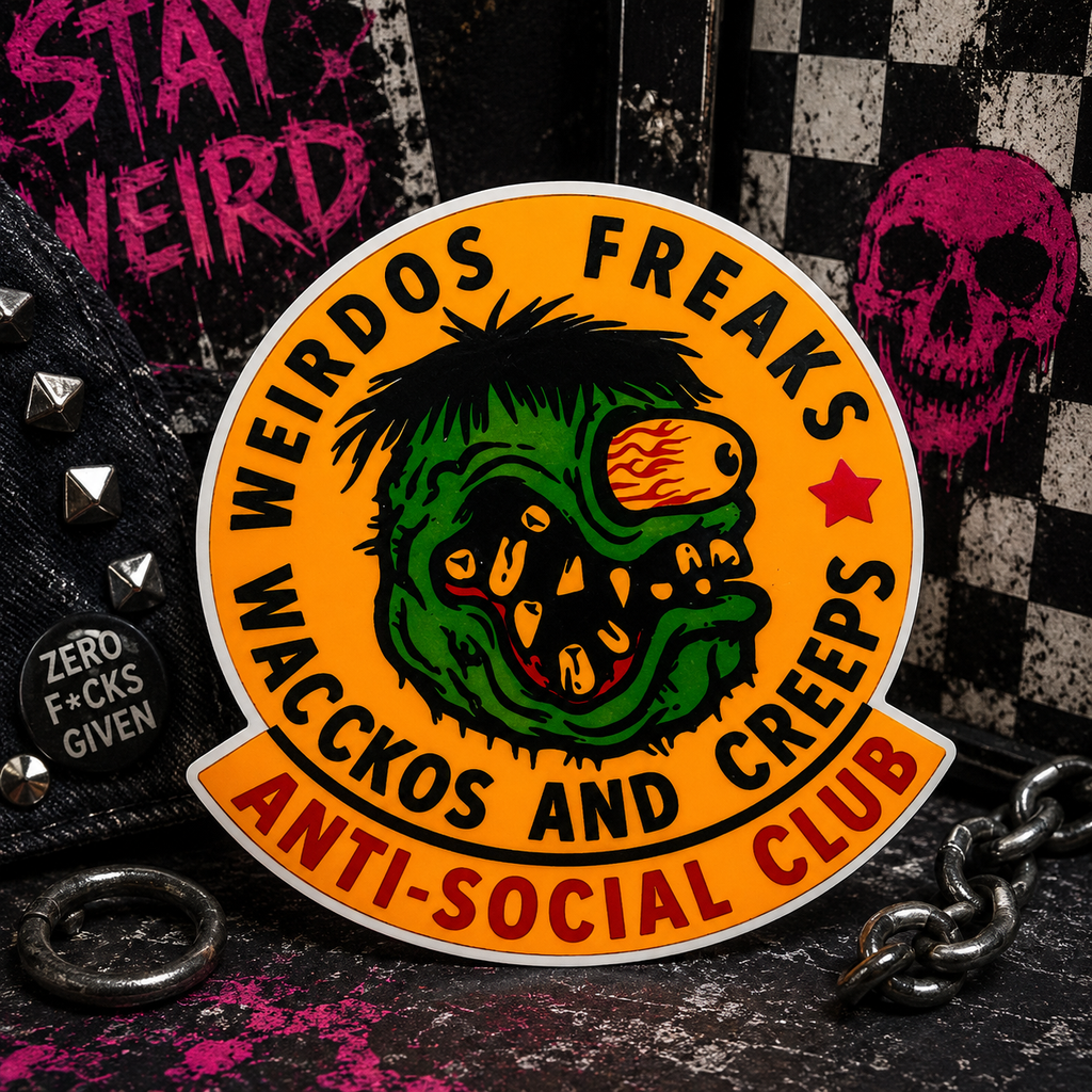 Weirdos Freaks Wackos & Creeps Vinyl Sticker | Funny Anti Social Sticker | Punk Goth Decal | Weatherproof Laptop Water Bottle Sticker | Rebel Gift