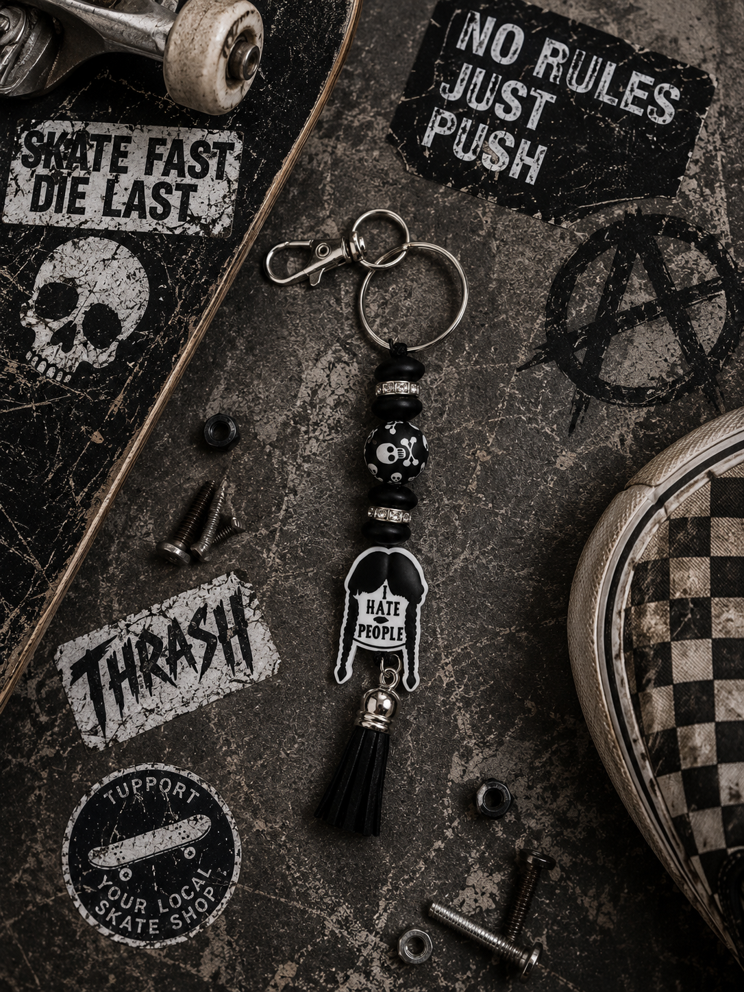 Black and White Spooky Keychain