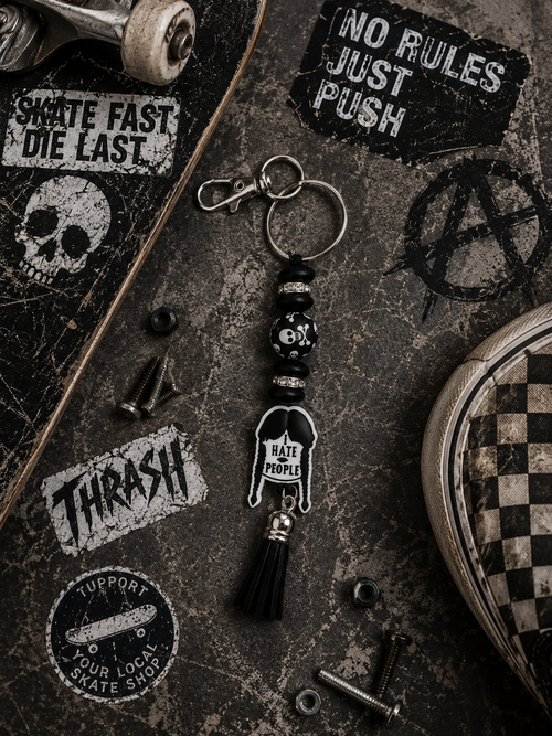 Black and White Spooky Keychain - Hempin Mayhem
