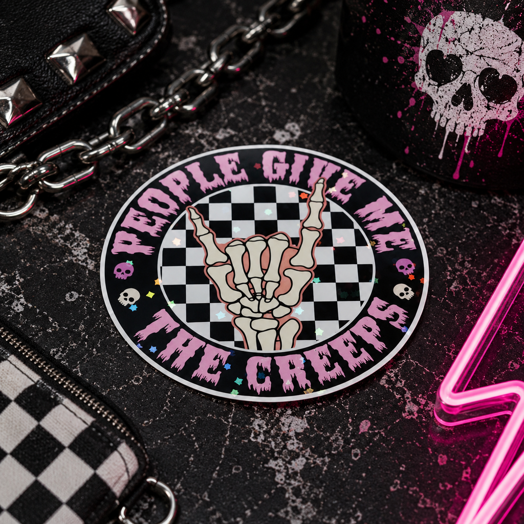 People Give Me the Creeps Vinyl Sticker | Funny Goth Waterproof Skeleton Hand Decal