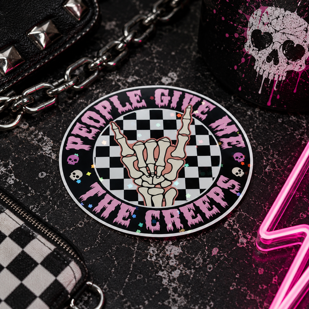 People Give Me the Creeps Vinyl Sticker | Funny Goth Waterproof Skeleton Hand Decal