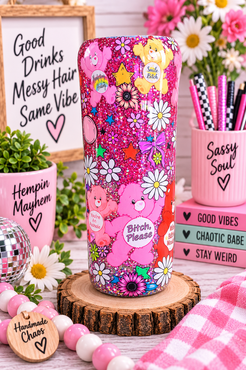 Swear Bear Tumbler – Purple Pink Cuss Word Stainless Steel Cup