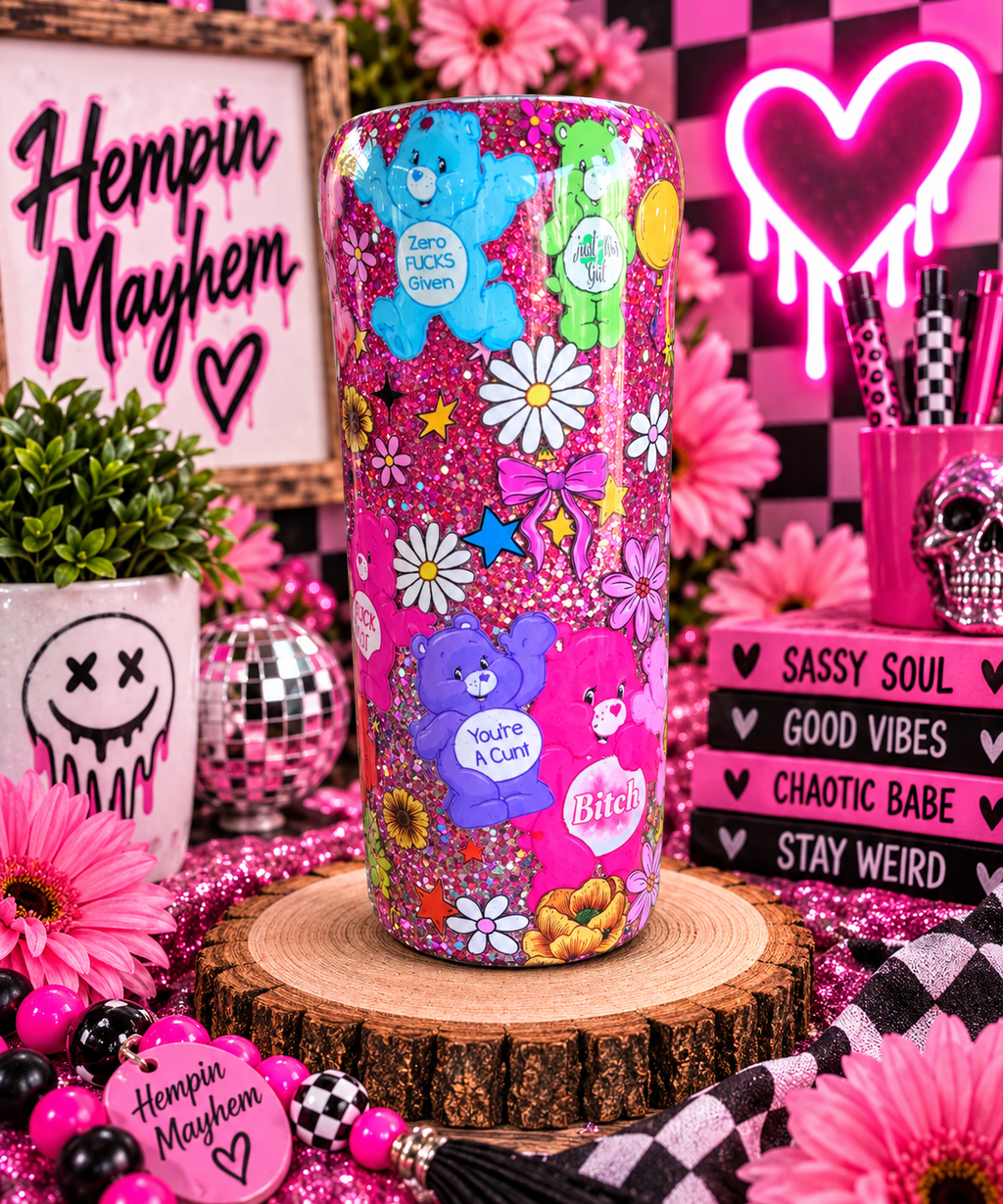 Swear Bear Tumbler – Purple Pink Cuss Word Stainless Steel Cup