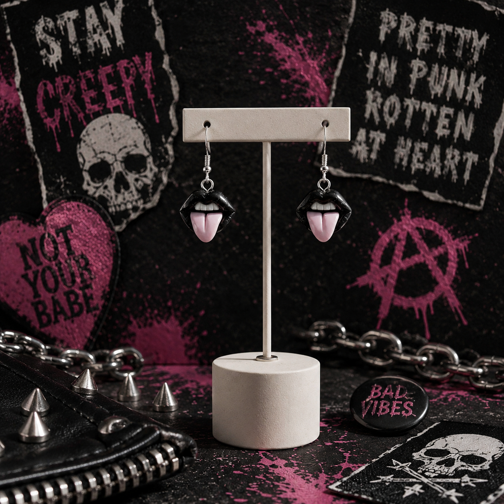 Goth Tongue Out Earrings: Handmade Polymer Clay, Edgy Jewelry