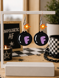 Unapologetic AF F-Bomb Earrings | Funny Black Purple Acrylic Dangle Earrings | Punk Statement Jewelry