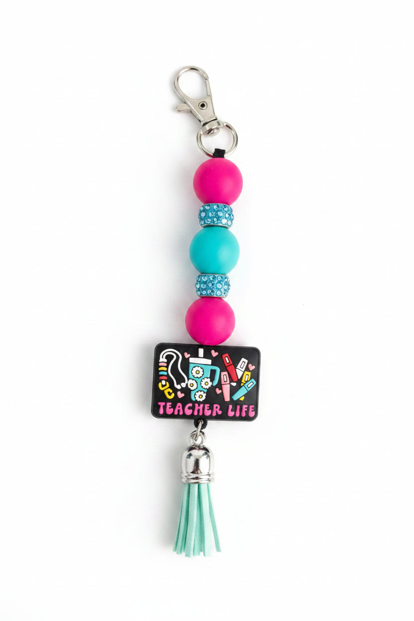 Handmade Teacher Beaded Keychain | Teacher Appreciation Gift | Back to School Gift | Teach Love Inspire Keychain | Teacher Lanyard Charm