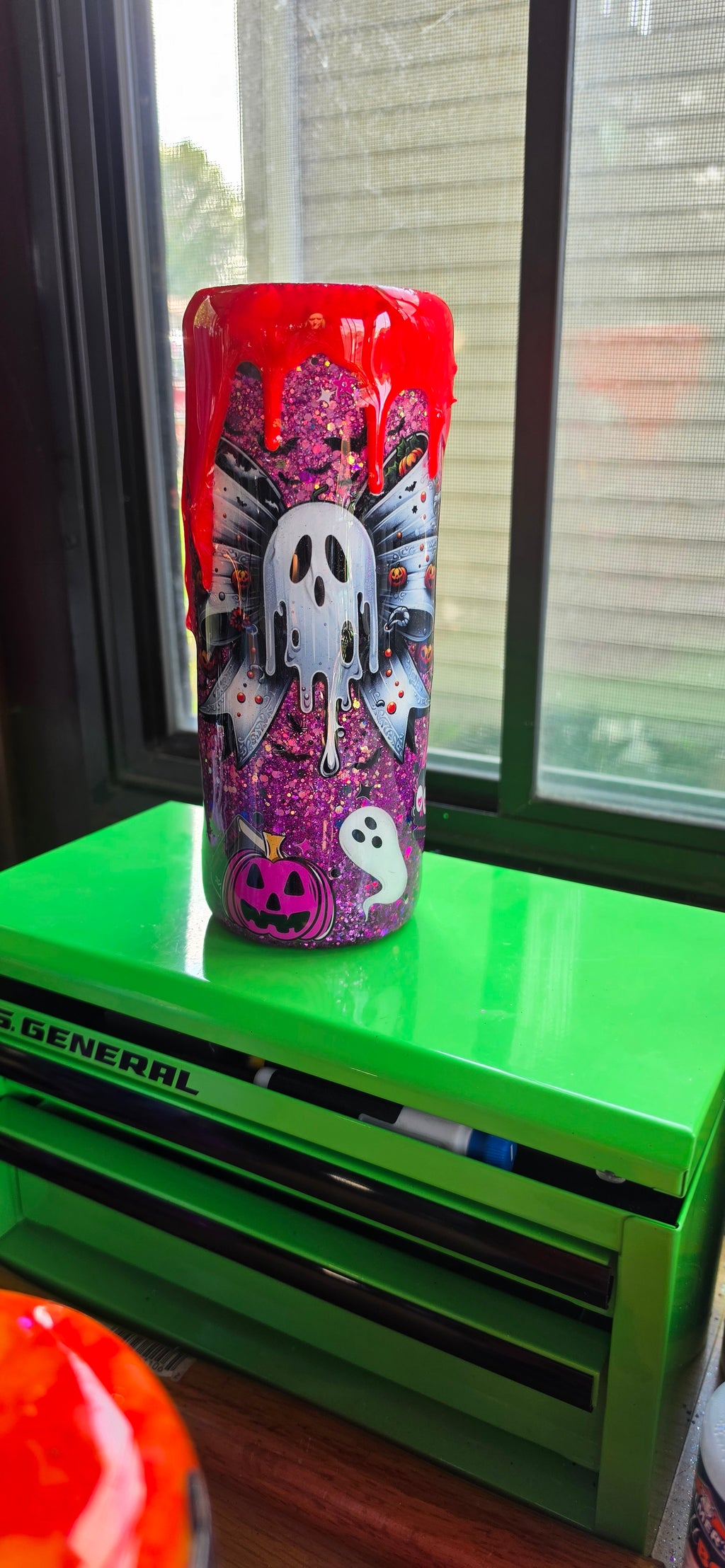 Pink Bow Spooky Tumbler 20oz – Cute Ghost Epoxy Cup, Kawaii Halloween Drinkware, Glitter Stainless Steel Coffee Cup
