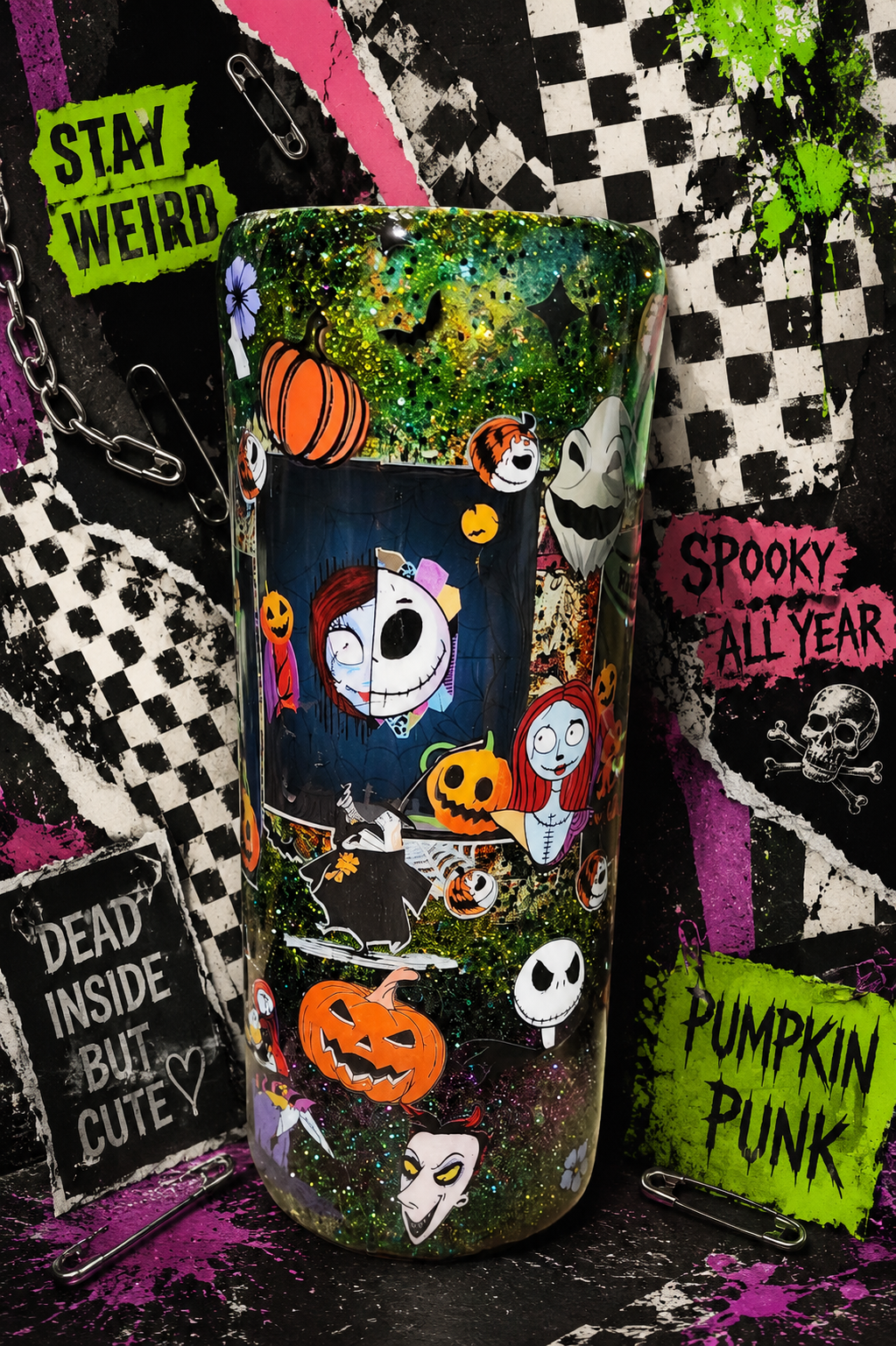 Green, Orange & Purple Halloween Epoxy Tumbler – 20oz Glitter Leopard Print Stainless Steel Cup | Spooky Fall Drinkware | Handmade Halloween Gift