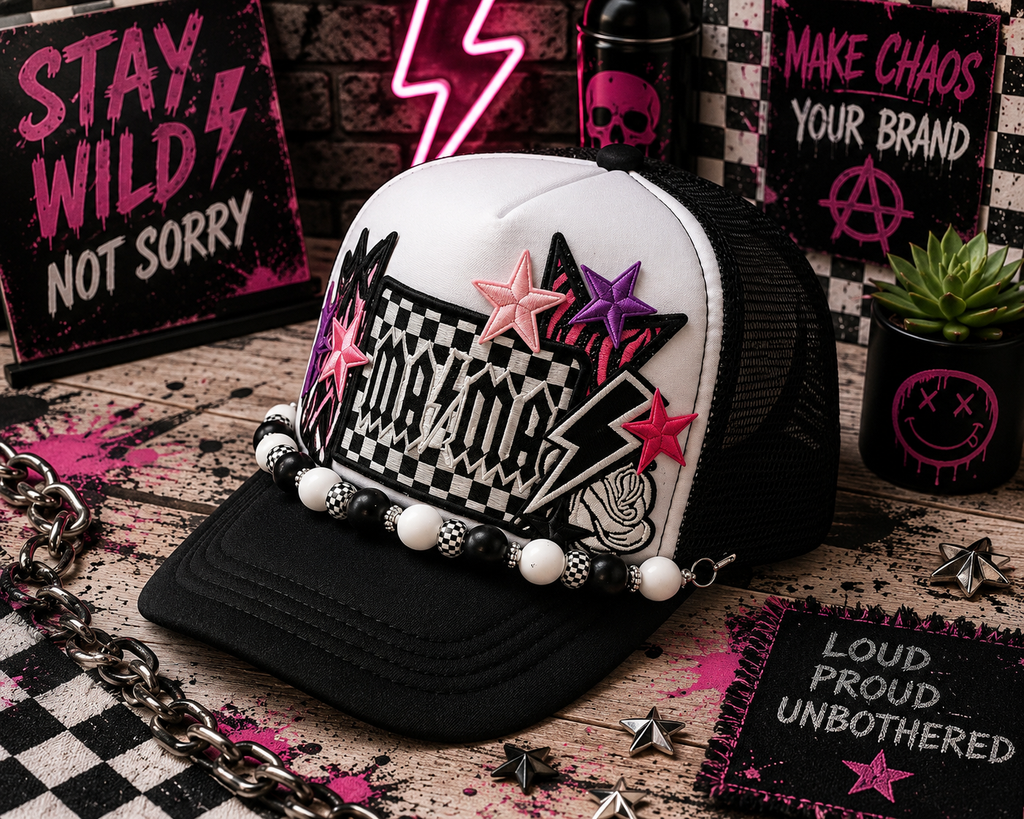 Checkered MAMA Trucker Hat – Retro Vibes Patch Snapback, Black & White Mom Hat, Trendy Checkered Trucker Cap
