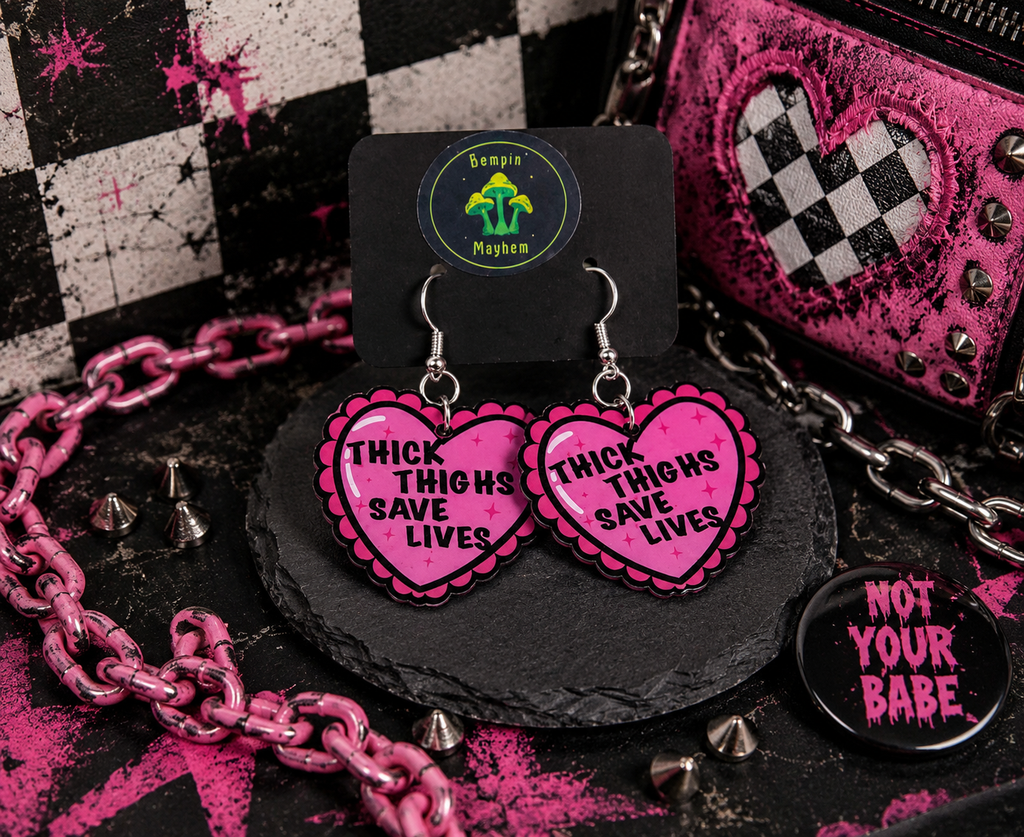 Thick Thighs Save Lives Heart Dangle Earrings | Funny Body Positive Handmade Statement Jewelry