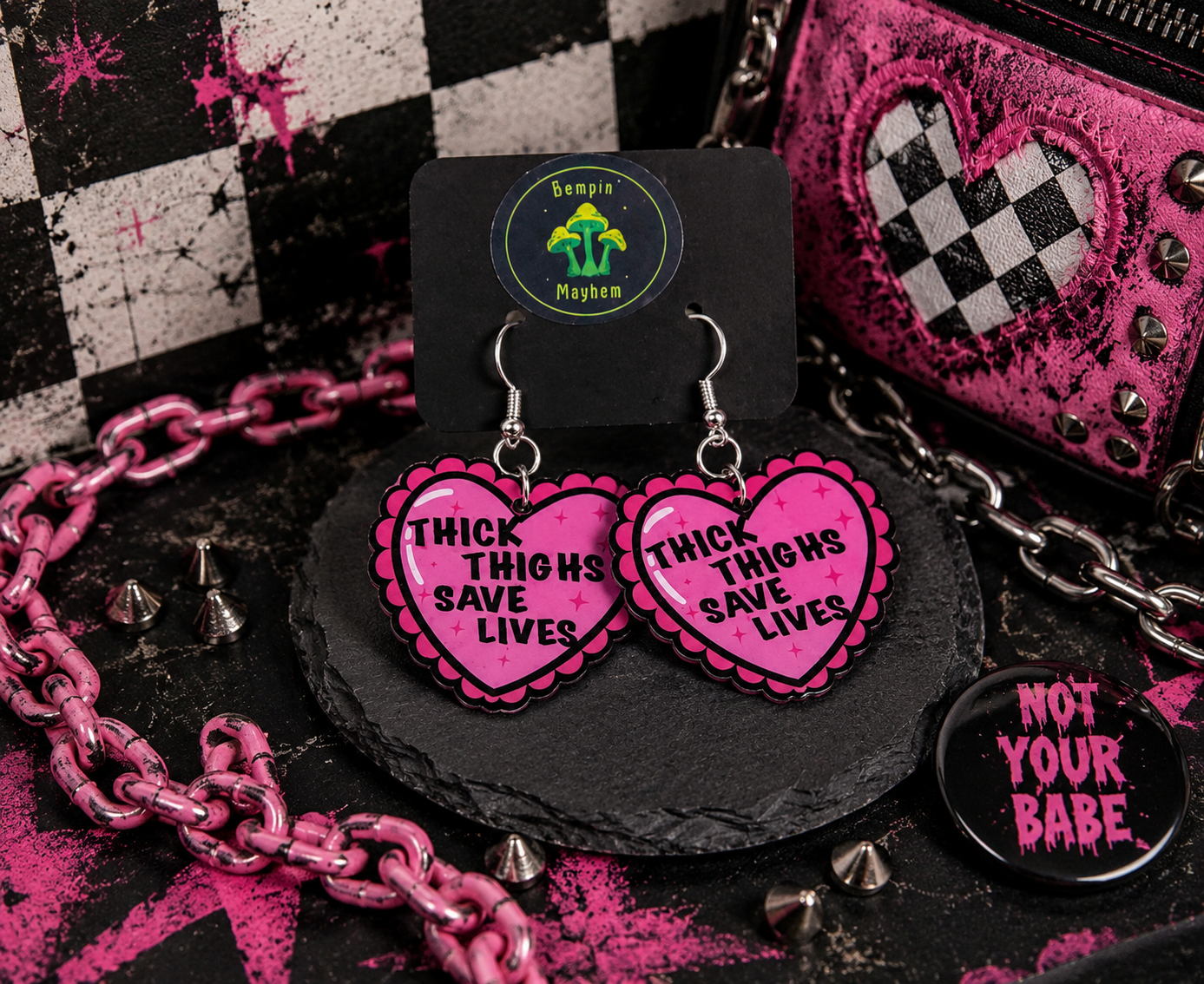 Thick Thighs Save Lives Heart Dangle Earrings | Funny Body Positive Handmade Statement Jewelry