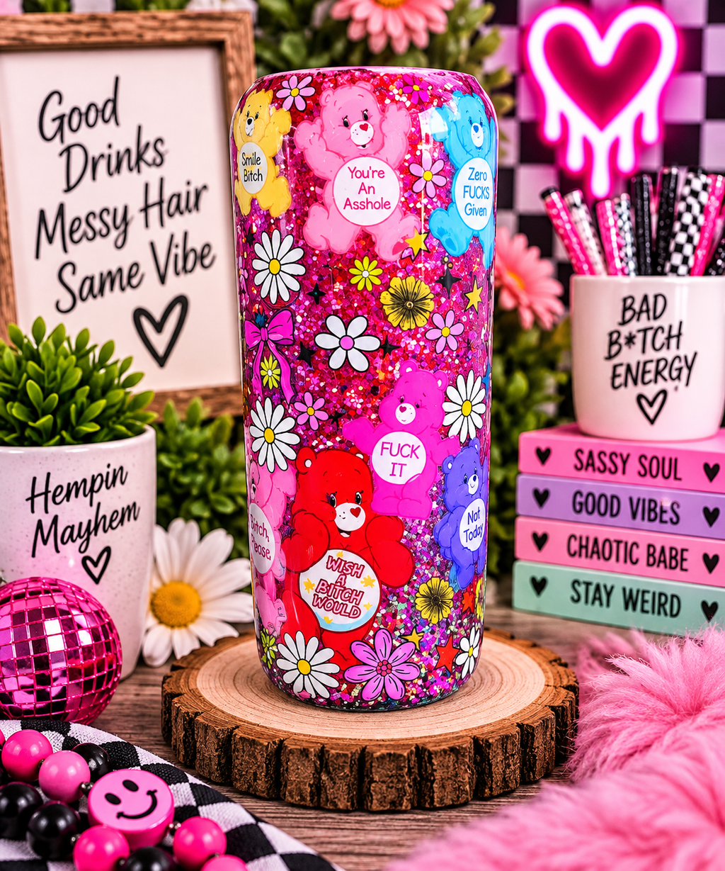 Swear Bear Tumbler – Purple Pink Cuss Word Stainless Steel Cup