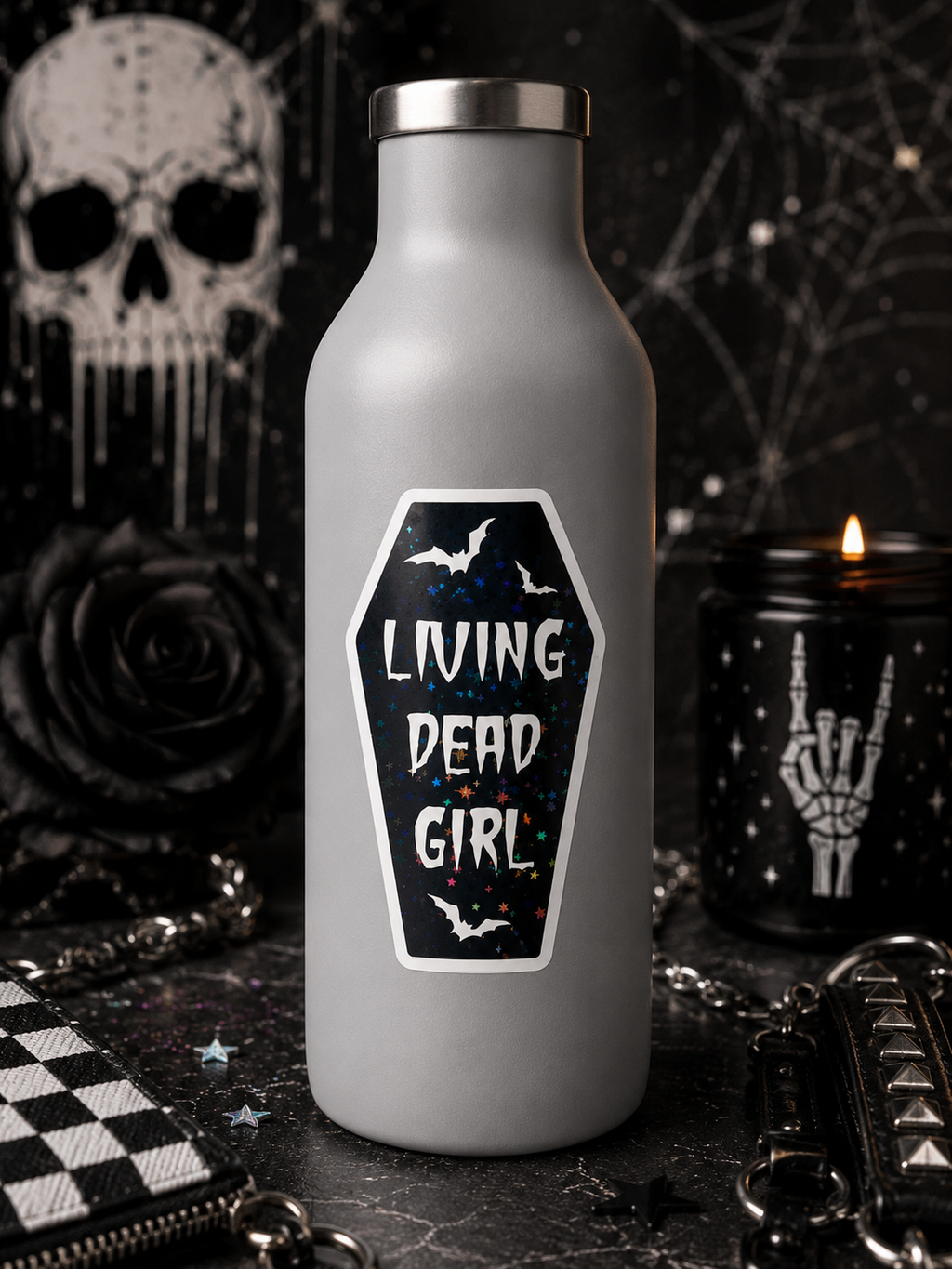 Living Dead Girl Coffin Vinyl Sticker | Gothic Waterproof Coffin Decal | Spooky Halloween Sticker