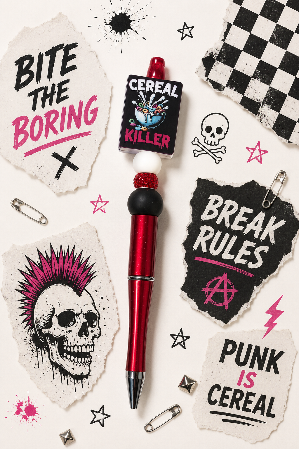 Funny Handmade Beaded Pens | Sarcastic Refillable Pens | Coworker Gift | Office Desk Accessory | Cute but Feral | Eww People | Stay Trashy | Cereal Killer
