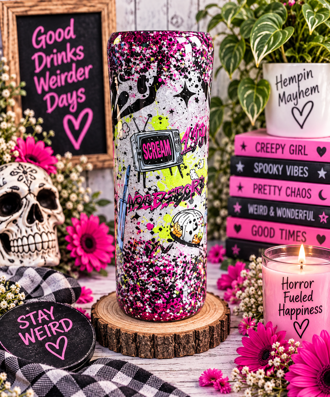 Silver horror fan Glitter Epoxy Tumbler, Spooky Season Vibes, Ghost Face Scream Cup