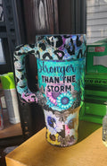 Stronger Than the Storm 40oz Sunflower Tumbler – Turquoise Glitter Epoxy Cup, Inspirational Stainless Steel Handle Tumbler