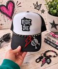 Ride or Die Studded Trucker Hat | Punk Rock Snapback Hat | Black & White Mesh Hat | Handmade Biker Hat | Western Goth Festival Cap | Alternative Streetwear